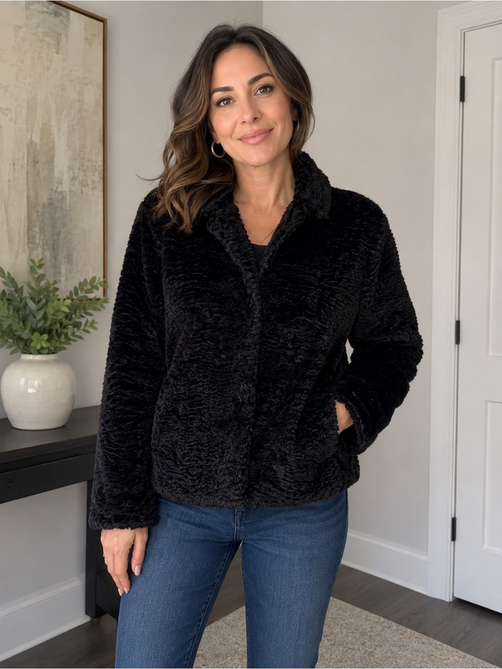 GAP Black Teddy Faux-Fur Jacket
